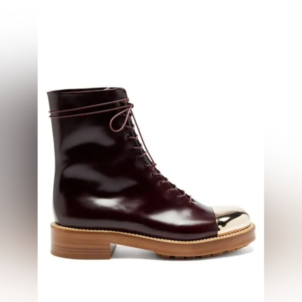 New no box rare sz 42 Gabriela Hearst burgundy boots with golden metal captoe - Picture 4 of 10